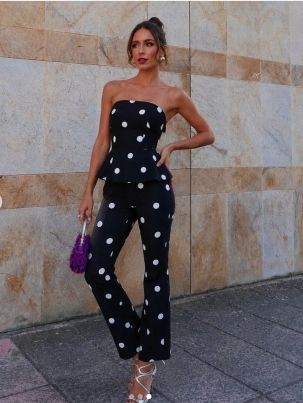 ZARA POLKA DOT STRAPLESS JUMPSUIT Size XS